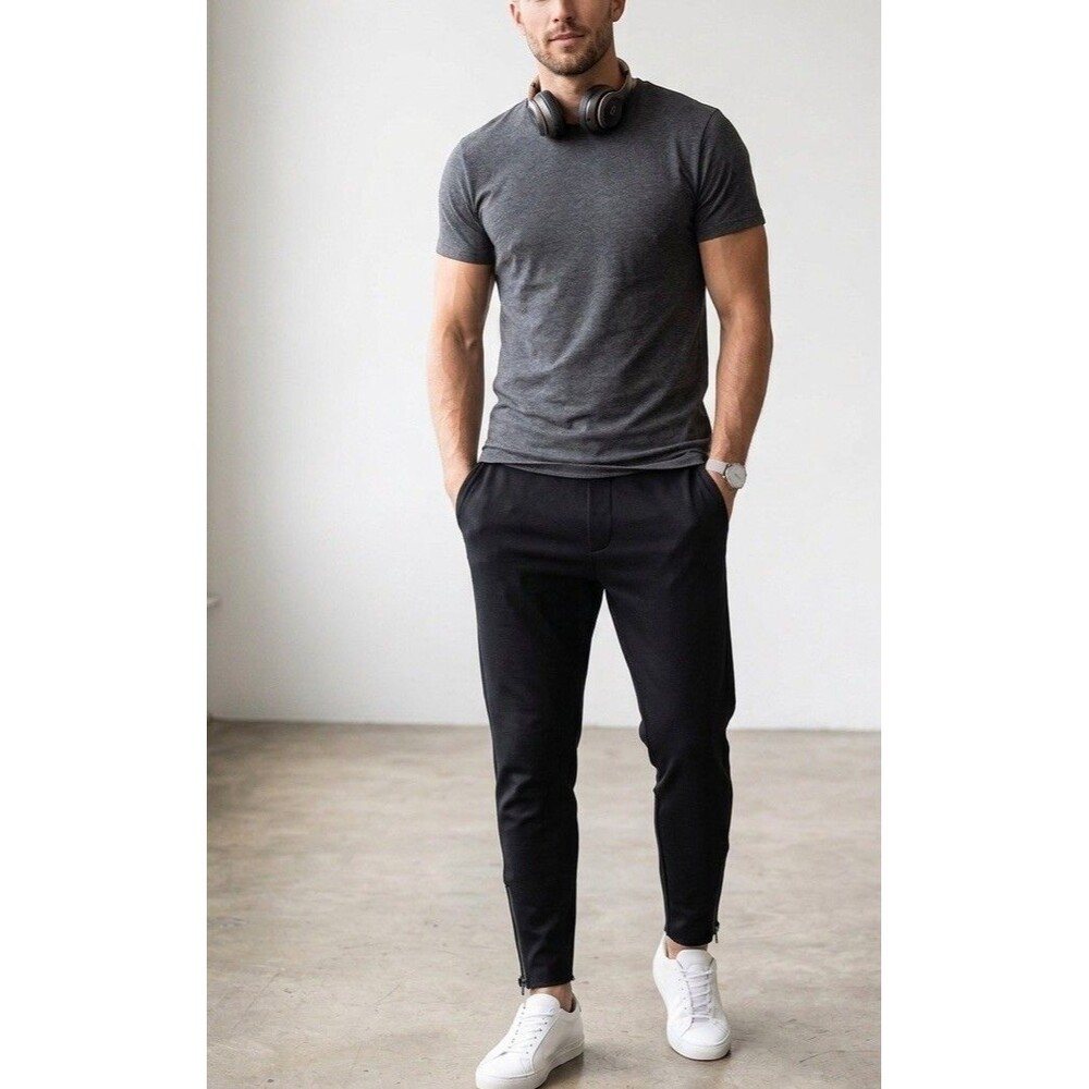 Hollywood Active Flex Black Joggers Men’s Size Large Tapered Zip Ankle Sweatpant
